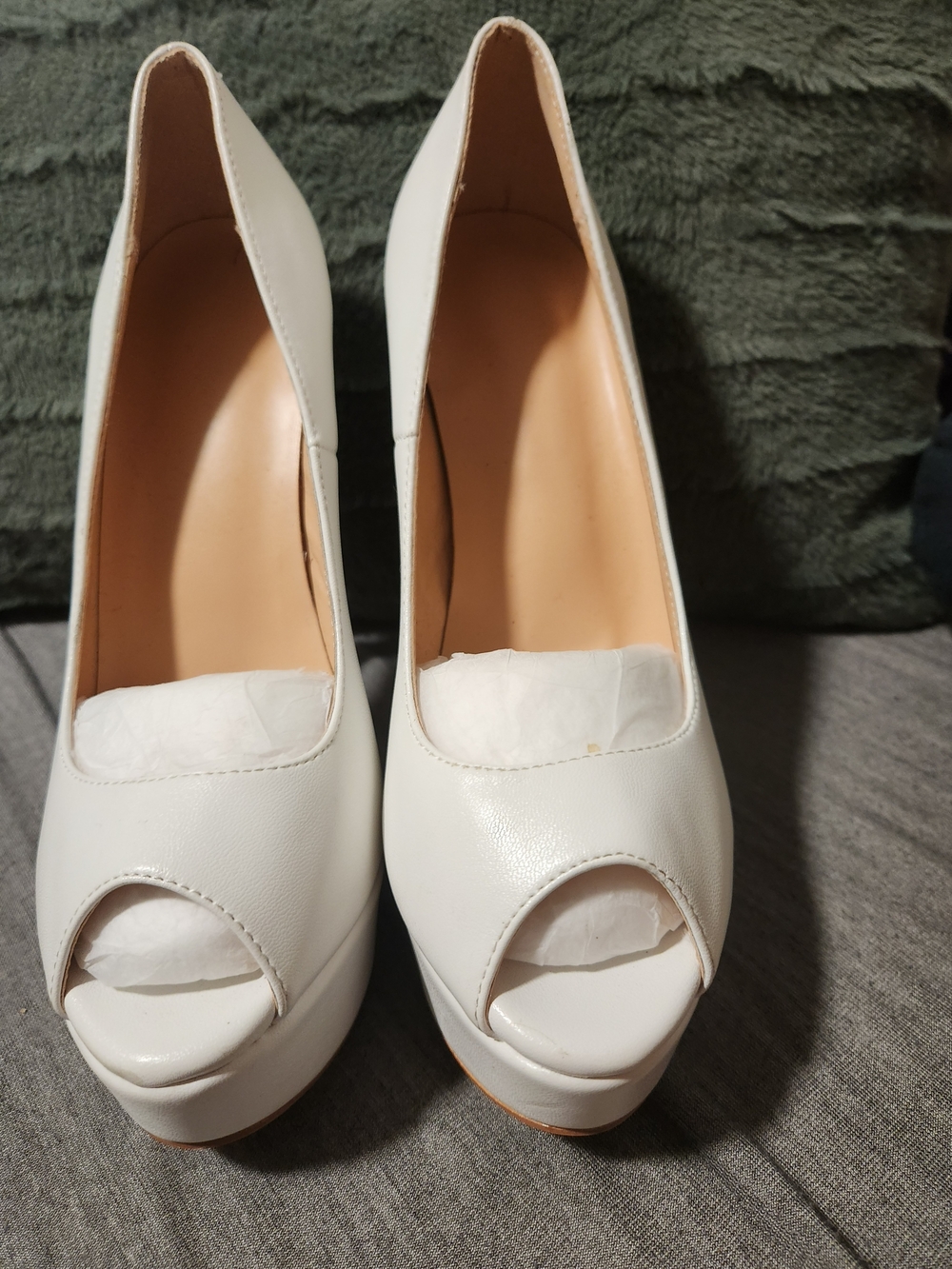 Elegant White Peep-Toe Platform Heels